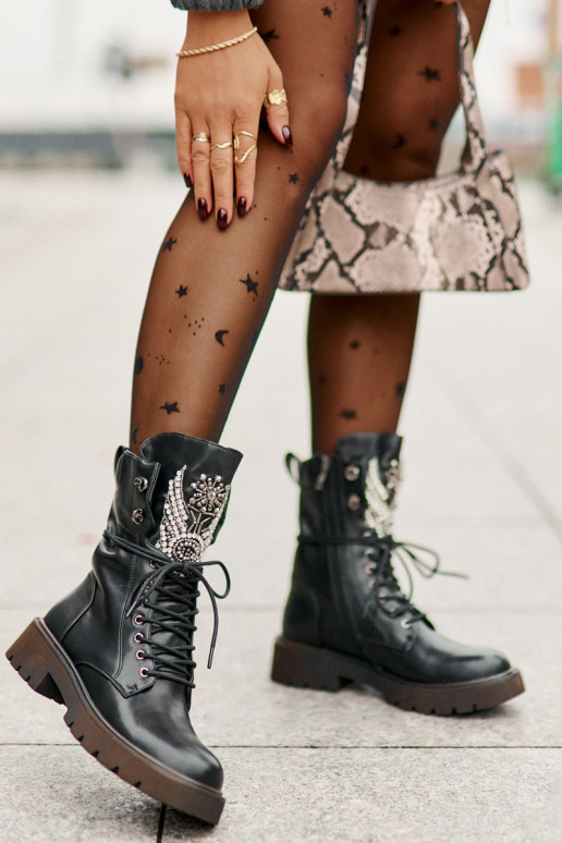 Eko Peau Bottines de travail Avec décoration réchauffer D&A MR880-080 couleur noire