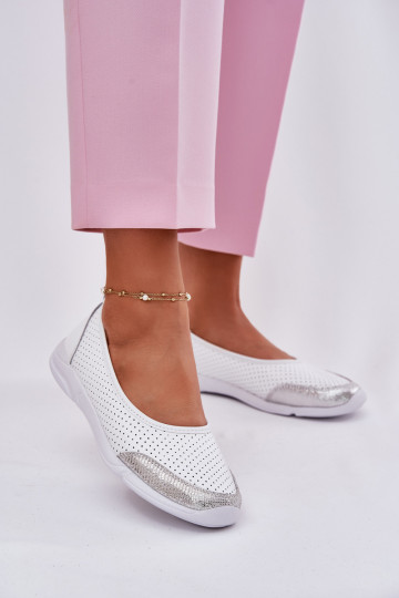 Peau Féminin Ballerines ajourées couleur blanche Lucy
