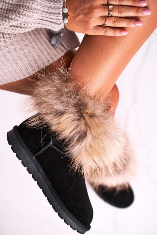 Féminin Peau Bottes de neige avec un manteau de fourrure couleur noire Alexa