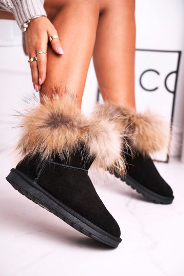 Féminin Peau Bottes de neige avec un manteau de fourrure couleur noire Alexa 2