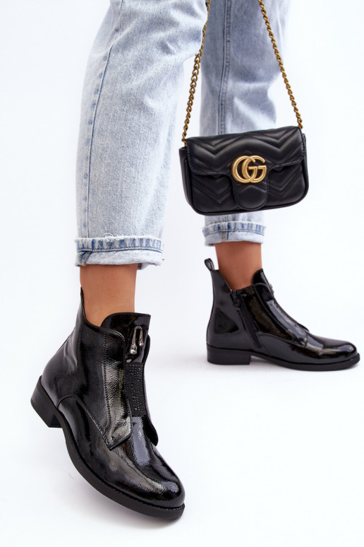 mit Lackeffekt Damenstiefel mit breiten Absätzen sich Zuarm laufen schZuarze Farbe S.Barski HY75-120 schZuarze Farbe