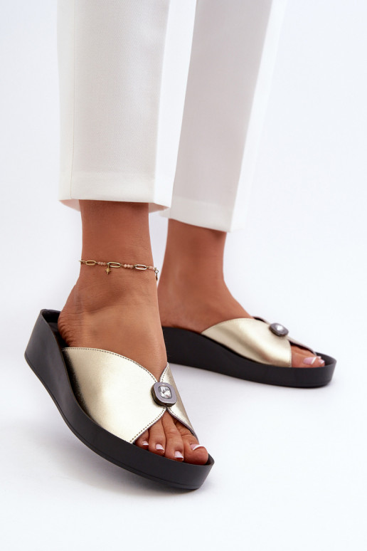 Leren pantoffels Dames met ornamenten gouden kleur S.Barski KV27-027