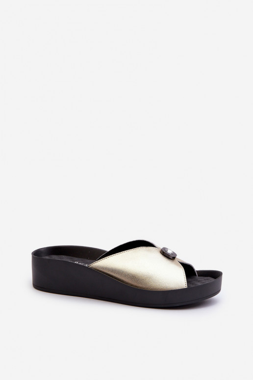 Leren pantoffels Dames met ornamenten gouden kleur S.Barski KV27-027