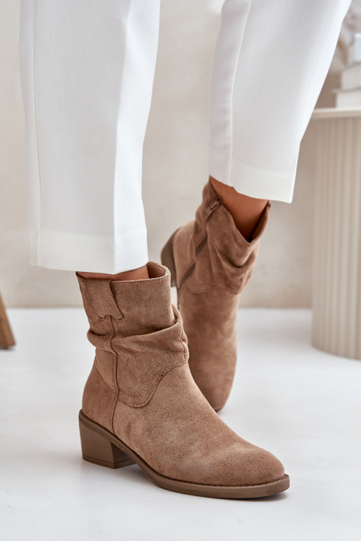 réchauffer Bottes pour femmes Avec un haut frisé Sur un talon bas beige Zinanya
