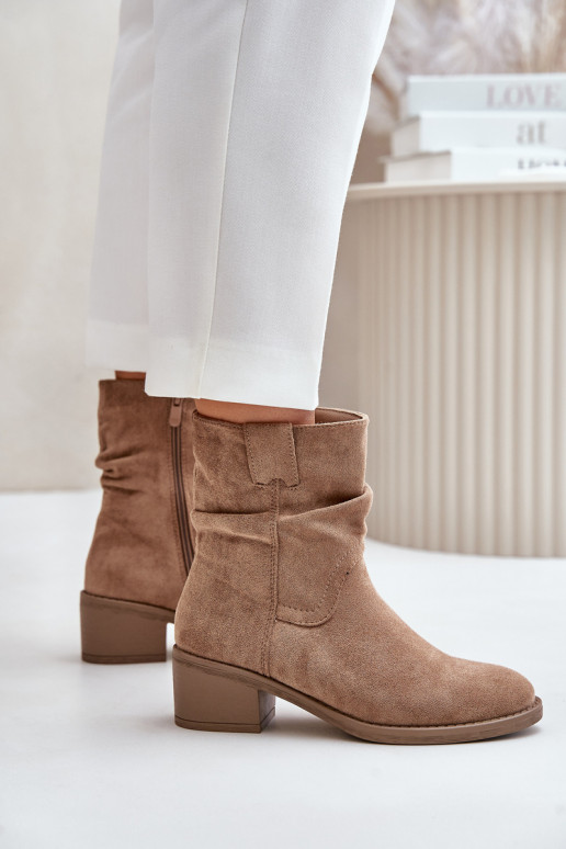 réchauffer Bottes pour femmes Avec un haut frisé Sur un talon bas beige Zinanya