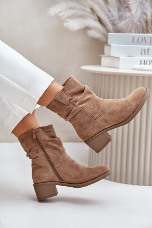 réchauffer Bottes pour femmes Avec un haut frisé Sur un talon bas beige Zinanya