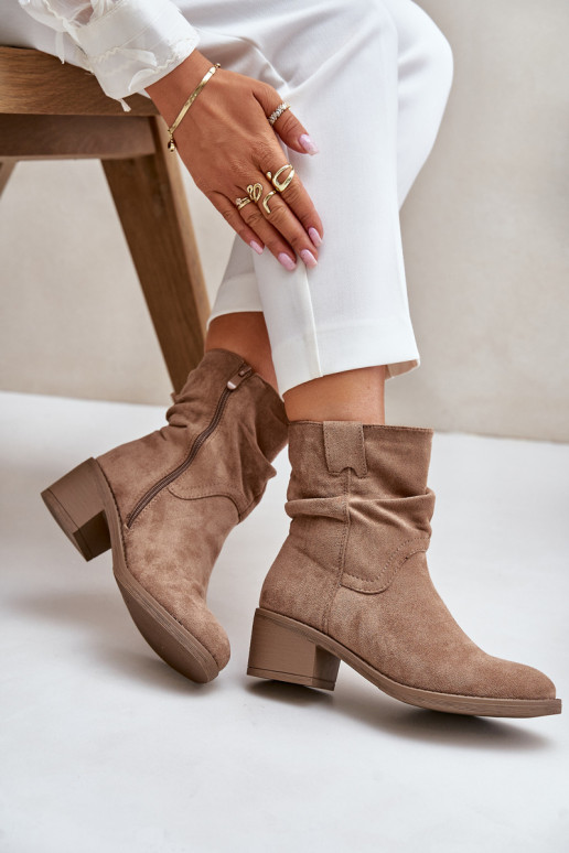 sich Zuarm laufen Damenstiefel Mit gekräuseltem Oberteil Auf niedrigem Absatz Beige Zinanya