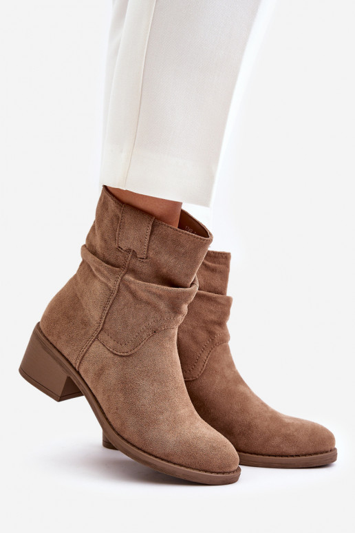 réchauffer Bottes pour femmes Avec un haut frisé Sur un talon bas beige Zinanya