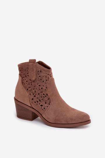 Bottines ajourées de style cowboy pour femmes avec talons de couleur marron S.Barski HY61-8012 2