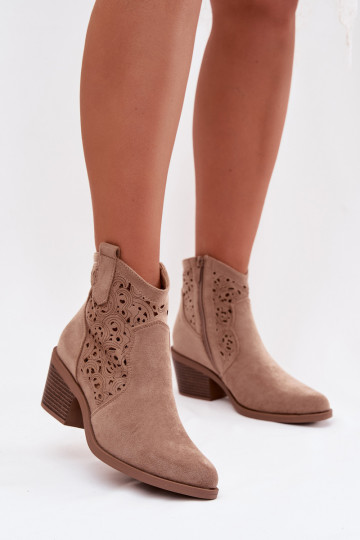 Bottines ajourées pour femmes de style cowboy avec talons S.Barski HY61-8012, couleur sable