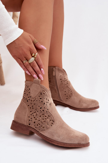 Bottines ajourées pour femmes à larges talons S.Barski HY61-8026 couleur sable 2