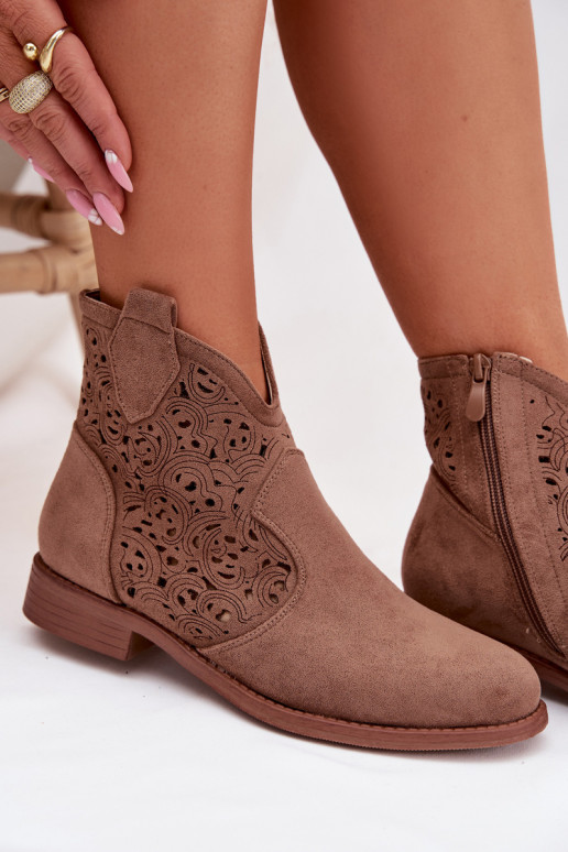 Ajourierte Damen-Stiefeletten mit breiten Absätzen S.Barski HY61-8026 braune Farbe