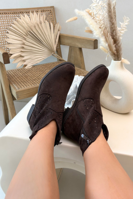 Bottines ajourées pour femmes à larges talons S.Barski HY61-8026 couleur chocolat