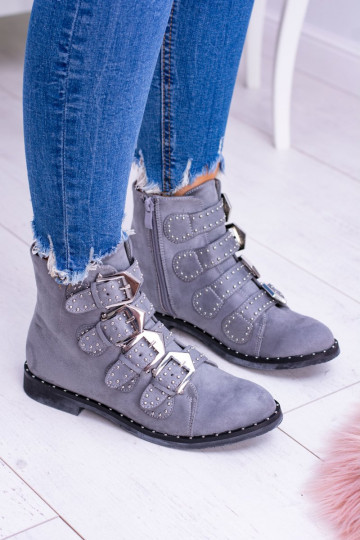 Lu Boo couleur grise Bottes Virginia Rock Star avec des rivets avec boucles en daim