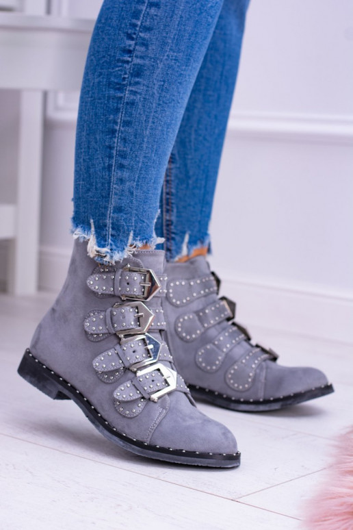 Lu Boo couleur grise Bottes Virginia Rock Star avec des rivets avec boucles en daim