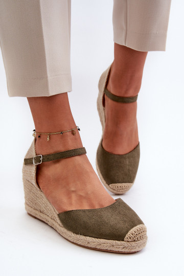 en daim des sandales espadrilles avec une plateforme couleur verte Cammer