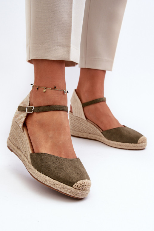 aus INildleder Sandalen Espadrilles mit einer Plattform grüne Farbe Cammer