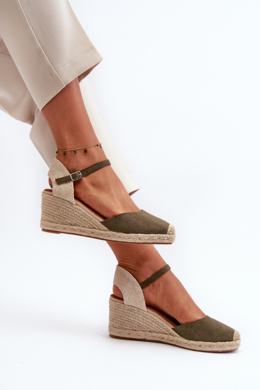 aus INildleder Sandalen Espadrilles mit einer Plattform grüne Farbe Cammer