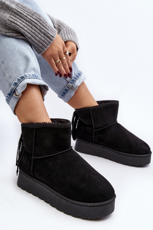 Feminin Schneestiefel mit einer Plattform mit Fransen schZuarze Farbe Lirico