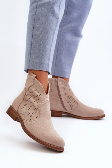 Durchbrochene Stiefel Feminin mit breiten Absätzen elfenbeinfarbe S.Barski HY66-151