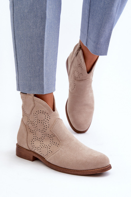 Bottes ajourées Féminin avec des talons larges couleur ivoire S.Barski HY66-151