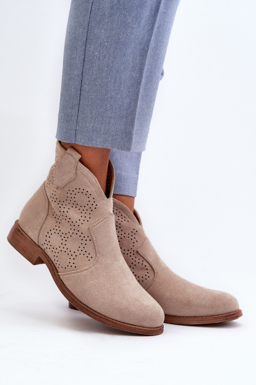 Durchbrochene Stiefel Feminin mit breiten Absätzen elfenbeinfarbe S.Barski HY66-151