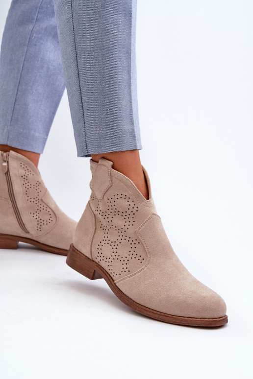 Durchbrochene Stiefel Feminin mit breiten Absätzen elfenbeinfarbe S.Barski HY66-151