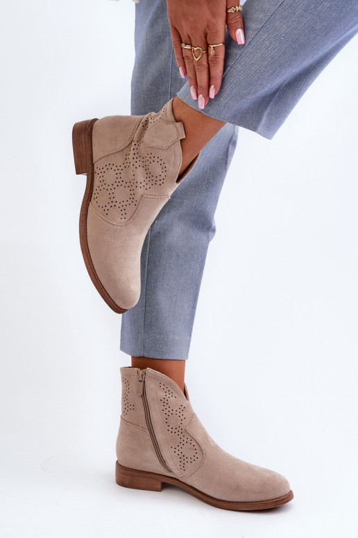 Bottes ajourées Féminin avec des talons larges couleur ivoire S.Barski HY66-151