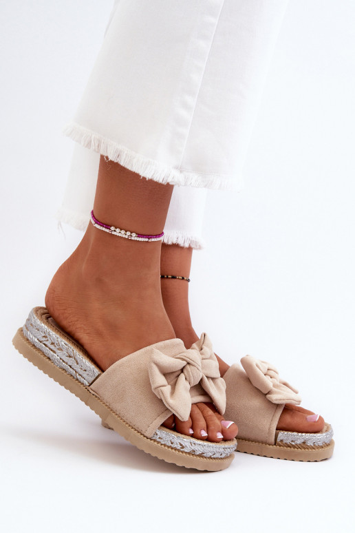 Dames Slippers met platform met linten beige Aflia