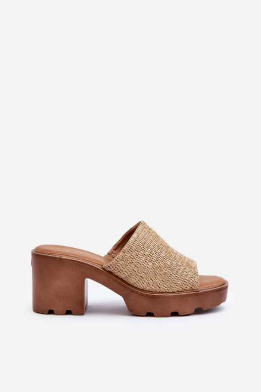 Pantoufles pour femmes z Plecionką avec des talons beige Titantha