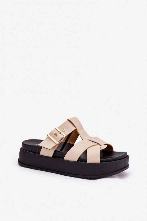 Damespantoffels met platform Met Strepen I met gespen beige Elimessa