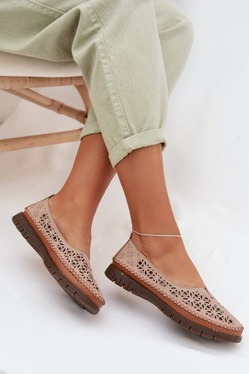 Ażurowe damesballetschoenen van natuurlijk leer Sergio Leone SP-006 roze