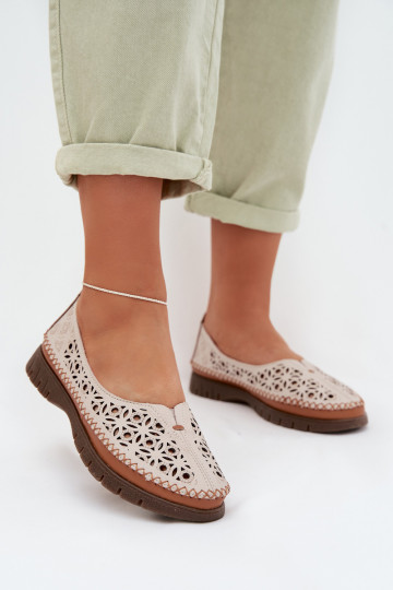 Ażurowe damesballetschoenen van natuurlijk leer Sergio Leone SP-006 grijs 2