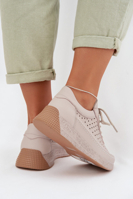 Peau chaussures Chaussures modèle baskets Féminin avec des éléments ajourés Sergio Leone SP-013 couleur grise