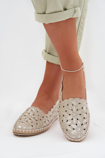 Damesballetschoenen met bloemenmotieven in goud Vennice