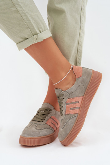 Dames sneakers in sportieve stijl van natuurlijk suède groen Delyssia 2