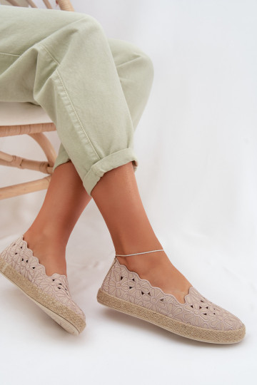 Espadrilles avec éléments ajourés et motifs floraux couleur sable Merivelle
