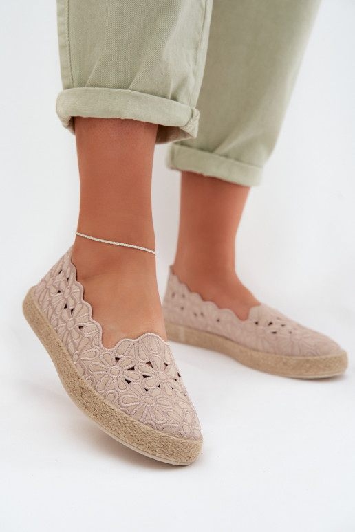 Espadrilles met elementen van opengeInerkt met bloemen beige Merivelle