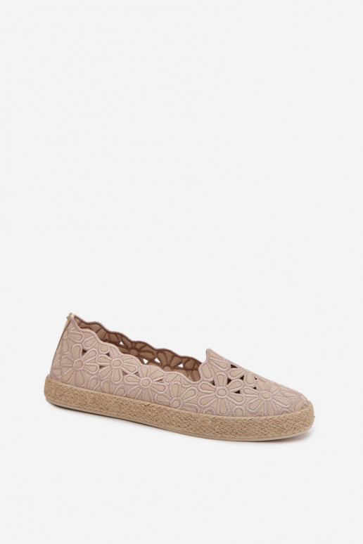 Espadrilles avec des éléments ajourés avec des fleurs beige Merivelle