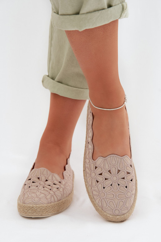 Espadrilles mit durchbrochenen Elementen mit Blumen Beige Merivelle