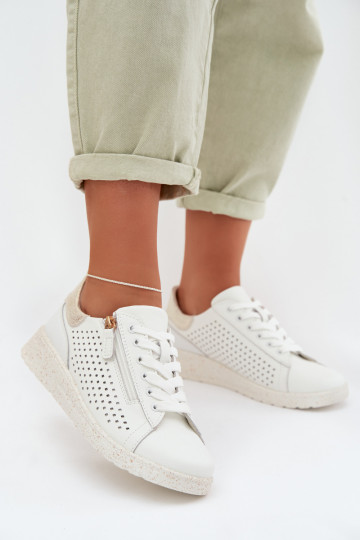 Leer schoenen Sneakers model schoenen Dames met ritssluitingen INit-gouden kleur Kalorinne 2