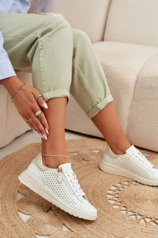 Haut Schuhe Sneakers Stilvollllschuhe Feminin mit Reißverschlüssen INeiß-goldene Farbe Kalorinne