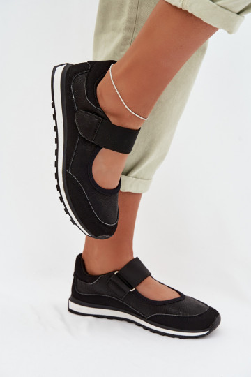 Schuhe im Sportstil Feminin mit Klebeverschlüssen schZuarze Farbe Aveliette