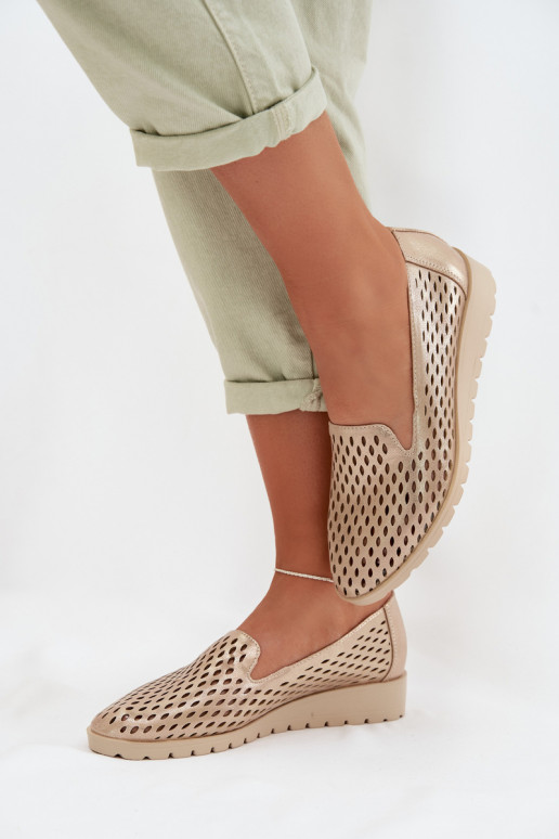 mit durchbrochenen Elementen Schuhe Feminin goldene Farbe Flariette