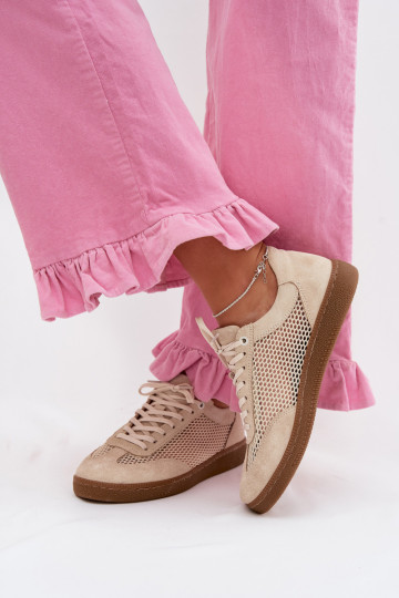 Leer van suède Sneakers model schoenen Dames met rooster Zazoo N1142 beige
