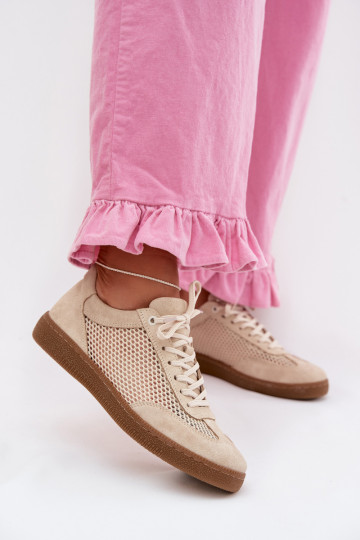 Leer van suède Sneakers model schoenen Dames met rooster Zazoo N1142 beige 2