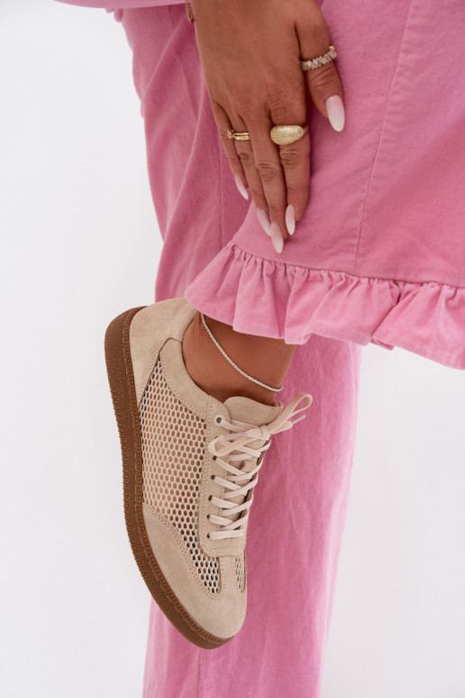 Peau en daim Chaussures modèle baskets Féminin avec maille Zazoo N1142 beige