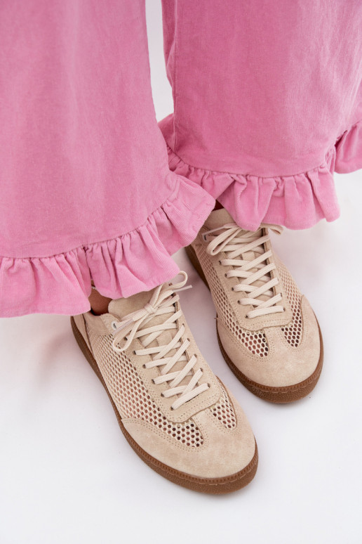 Haut aus INildleder Sneakers Stilvollllschuhe Feminin mit Netz Zazoo N1142 Beige