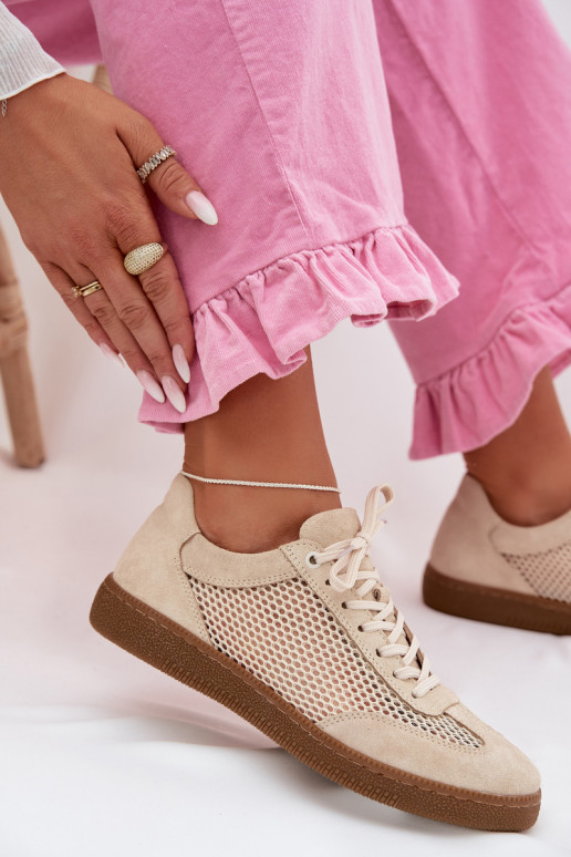 Haut aus INildleder Sneakers Stilvollllschuhe Feminin mit Netz Zazoo N1142 Beige