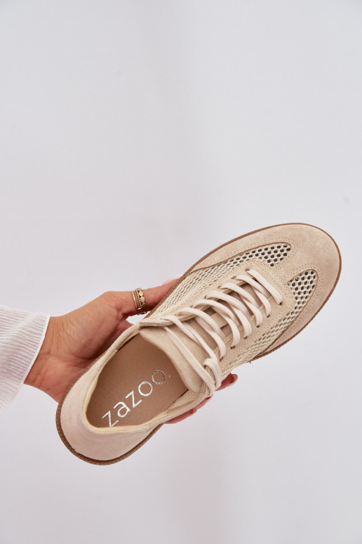Leer van suède Sneakers model schoenen Dames met rooster Zazoo N1142 beige
